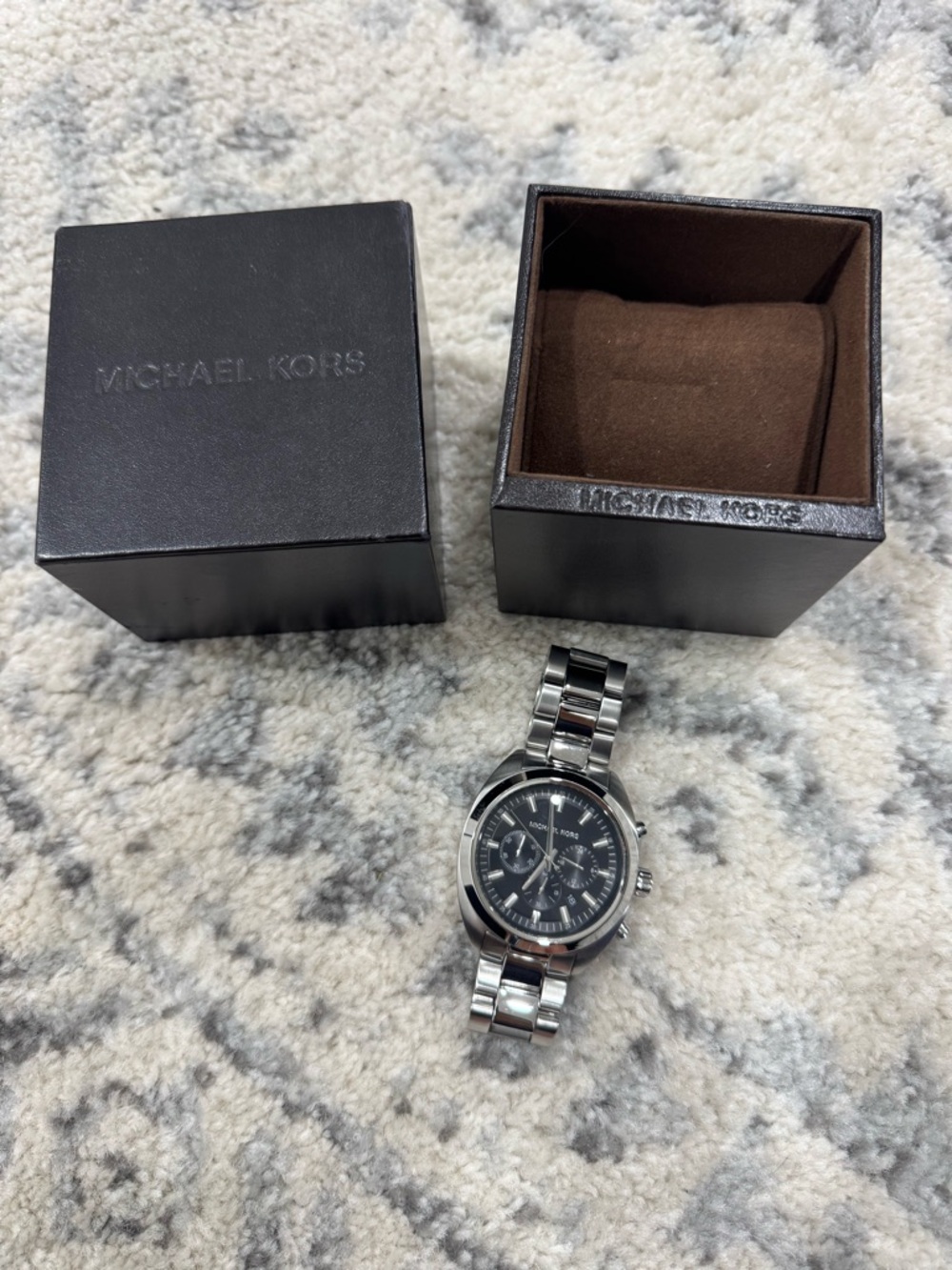 Michael Kors Silver Stainless Steel Men's Chronograph Watch with Black Dial